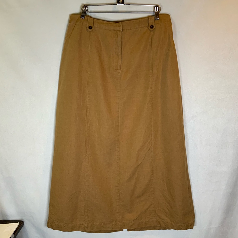 Liz Claiborne Lizsport Khaki Tan Linen Cotton Midi Skirt Size 14